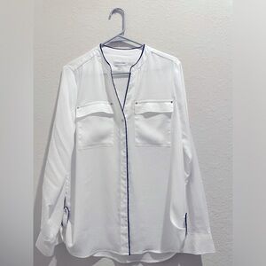 Calvin Klein button up blouse. White with gold CK buttons